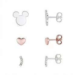 Disney's Mickey Mouse Stud, Heart Stud, & Crystal Bar Stud Earring Set