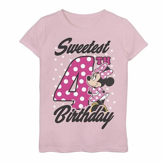 Disney's Minnie Mouse Girls 4-16 Pink Polka Dot Sweetest 4th Birthday Graphic Tee Disney's Minnie Mouse Girls 4-16 Pink Polka Dot Sweetest 4th Birthday Graphic Tee -Disney Sales Store unnamed file 1185