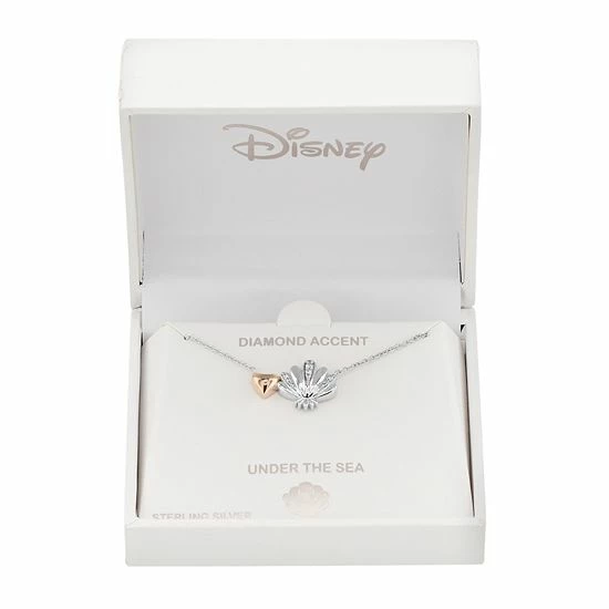 Disney The Little Mermaid Two Tone Sterling Silver Diamond Accent Heart & Shell Necklace Disney The Little Mermaid Two Tone Sterling Silver Diamond Accent Heart & Shell Necklace -Disney Sales Store unnamed file 1244