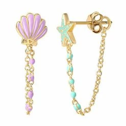 Disney's The Little Mermaid 18k Gold Over Silver Shell & Starfish Front-to-Back Chain Enamel Drop Earrings
