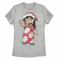 Juniors' Disney's Lilo & Stitch Christmas Lilo Santa Hat Portrait Graphic Tee