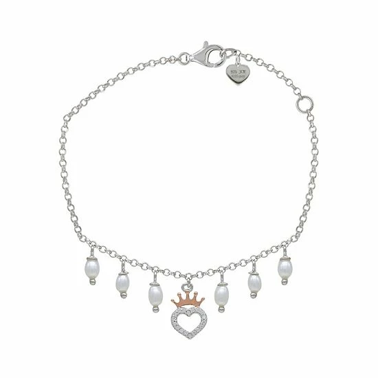 Disney's Sterling Silver Freshwater Cultured Pearl Crown & Heart Charm Bracelet Disney's Sterling Silver Freshwater Cultured Pearl Crown & Heart Charm Bracelet -Disney Sales Store unnamed file 1491