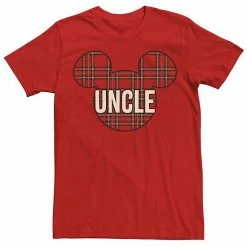Men's Disney Mickey And Friends Christmas Plaid Mickey Uncle Tee Red