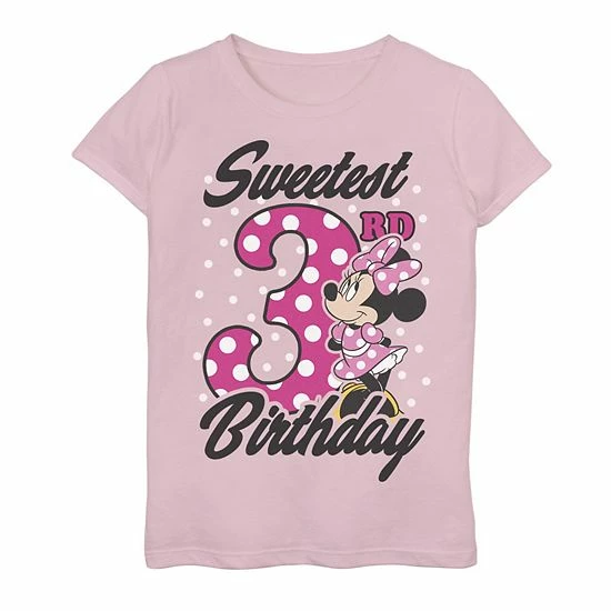 Disney's Minnie Mouse Girls 4-16 Pink Polka Dot Sweetest 3rd Birthday Graphic Tee 3 Disney's Minnie Mouse Girls 4-16 Pink Polka Dot Sweetest 3rd Birthday Graphic Tee