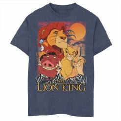 Disney's The Lion King Boys 8-20 Happy Group Shot Sunset Vintage Poster Graphic Tee Navy Heather -Disney Sales Store unnamed file 1700