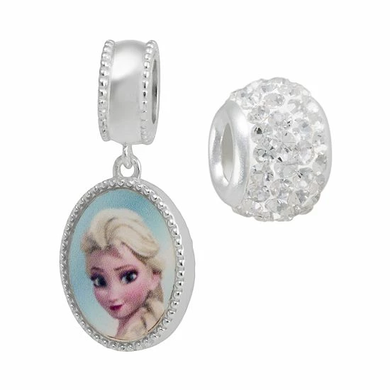 Disney's Frozen Crystal Sterling Silver Reversible Elsa & Anna Charm & Bead Set 3 Disney's Frozen Crystal Sterling Silver Reversible Elsa & Anna Charm & Bead Set