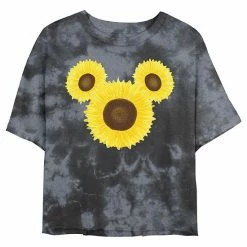 Juniors' Disney Mickey Mouse & Friends Mickey Sunflower Ears Wash Crop Tee