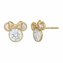 Disney's Minnie Mouse 10k Gold Cubic Zirconia Birthstone Stud Earrings Gold Tone January