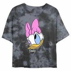 Juniors' Disney Daisy Duck Winking Face Portrait Wash Crop Tee