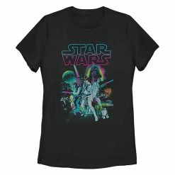 Disney Juniors' Star Wars Neon Retro Movie Poster Missy Crew Tee