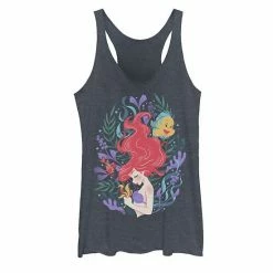 Juniors Disney The Little Mermaid Ariel Flounder And Sebastian Tank Navy Heather