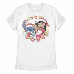 Juniors' Disney's Lilo & Stitch Christmas Lilo Santa Hat Portrait Graphic Tee
