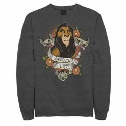 Disney's The Lion King Men's Scar With Hyenas Surrounded By Idiots Graphic Fleece Pullover Charcoal Heather -Disney Sales Store unnamed file 2351