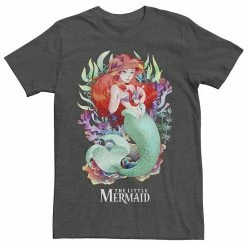 Disney's Little Mermaid Men's Watercolor Anime Style Tee Black