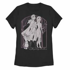 Juniors' Disney Frozen 2 Elsa Anna & Olaf "The Journey Connects Us" Graphic Tee Black