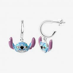 Disney's Lilo & Stitch Sterling Silver Enameled Stitch Huggie Drop Earrings