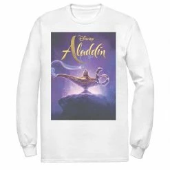 Disney's Aladdin Men's Lamp Poster Long Sleeve Graphic Tee White -Disney Sales Store unnamed file 2657