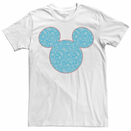 Men's Disney Mickey & Friends Mickey Blue Paisley Fill Tee White 3 Men's Disney Mickey & Friends Mickey Blue Paisley Fill Tee White
