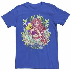 Men's Disney The Little Mermaid Ariel & Flounder Floral Frame Tee Royal -Disney Sales Store unnamed file 2876
