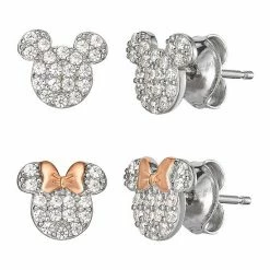 Disney's Mickey & Minnie Mouse Sterling Silver Cubic Zirconia Earring Set