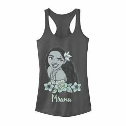 Juniors' Disney Moana Wayfinder Floral Graphic Tank Charcoal -Disney Sales Store unnamed file 2953