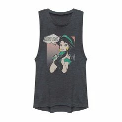 Juniors' Disney's Aladdin Jasmine "Long Hair Don't Care" Muscle Tank Charcoal -Disney Sales Store unnamed file 3493