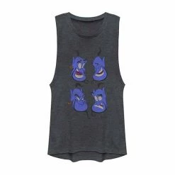 Juniors' Disney's Aladdin Genie Expressions Graphic Muscle Tank Pine Heather