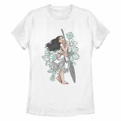 Junior's Disney's Moana Floral Watercolor Sketch Crewneck Tee
