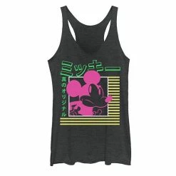 Disney's Mickey Mouse Vintage Kanji Neon Portrait Juniors' Racerback Graphic Tank Top