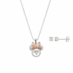 Disney's Minnie Mouse Dancing Cubic Zirconia Pendant Necklace & Stud Earrings Duo Set