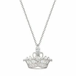 Disney Princess Sterling Silver Cubic Zirconia Tiara Pendant Necklace