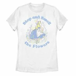 Juniors' Disney Alice In Wonderland Alice Stop And Smell The Flowers Graphic Tee