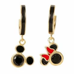 Disney's Mickey & Minnie Mouse 18k Gold Over Silver Black Cubic Zirconia Enameled Huggie Drop Earrings