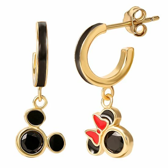 Disney's Mickey & Minnie Mouse 18k Gold Over Silver Black Cubic Zirconia Enameled Huggie Drop Earrings 4 Disney's Mickey & Minnie Mouse 18k Gold Over Silver Black Cubic Zirconia Enameled Huggie Drop Earrings - Image 2