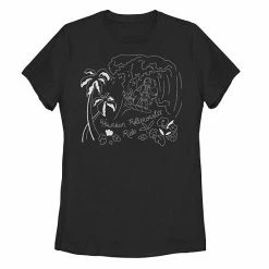 Juniors' Disney's Lilo & Stitch Stitch Surf Line Art Group Shot Graphic Tee