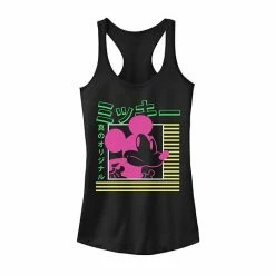 Disney's Mickey Mouse Vintage Kanji Neon Portrait Juniors' Racerback Graphic Tank Top