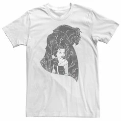Big & Tall Disney Beauty & The Beast Silhouette Grayscale & Blossoms Tee