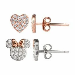 Girl's Disney's Minnie Mouse Rose Gold Tone & Sterling Silver Earring Set