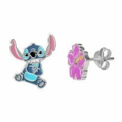 Disney's Lilo & Stitch Sterling Silver Enamel Stitch & Hibiscus Mismatched Stud Earrings -Disney Sales Store unnamed file 494