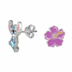 Disney's Lilo & Stitch Sterling Silver Enamel Stitch & Hibiscus Mismatched Stud Earrings -Disney Sales Store unnamed file 495