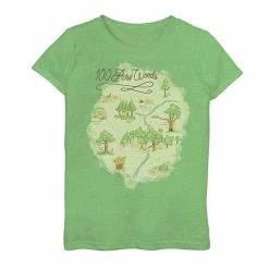 Disney's Winnie The Pooh Girls 7-16 100 Acre Woods Map Graphic Tee Green Apple