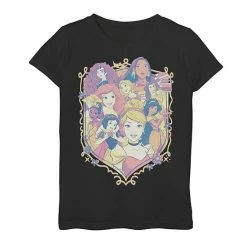 Girls 7-16 Disney Princess Pastel Group Shield Logo Graphic Tee Black