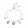 Disney's Lilo & Stitch Two-Tone "Ohana Means Family" Crystal Charm Bolo Bracelet Rose Silver Clear