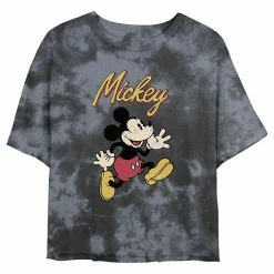 Juniors' Disney Mickey Mouse & Friends Mickey Classic Run Portrait Wash Crop Tee