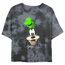 Juniors' Disney Goofy Smiling Face Portrait Wash Crop Tee