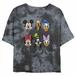 Juniors' Disney Mickey Mouse & Friends Group Shot Heads Wash Crop Tee