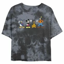 Juniors' Disney Mickey Mouse & Friends Lineup Waving Hello Wash Crop Tee