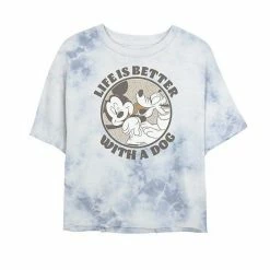 Juniors' Disney Mickey And Friends Life Is Better With A Dog Bombard Wash Crop Graphic Tee