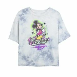 Juniors' Disney Mickey And Friends Mickey Mouse Airbrush Portrait Bombard Wash Crop Graphic Tee