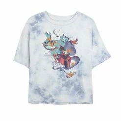 Juniors' Disney Aladdin Vintage Group Shot Night Portrait Bombard Wash Crop Graphic Tee